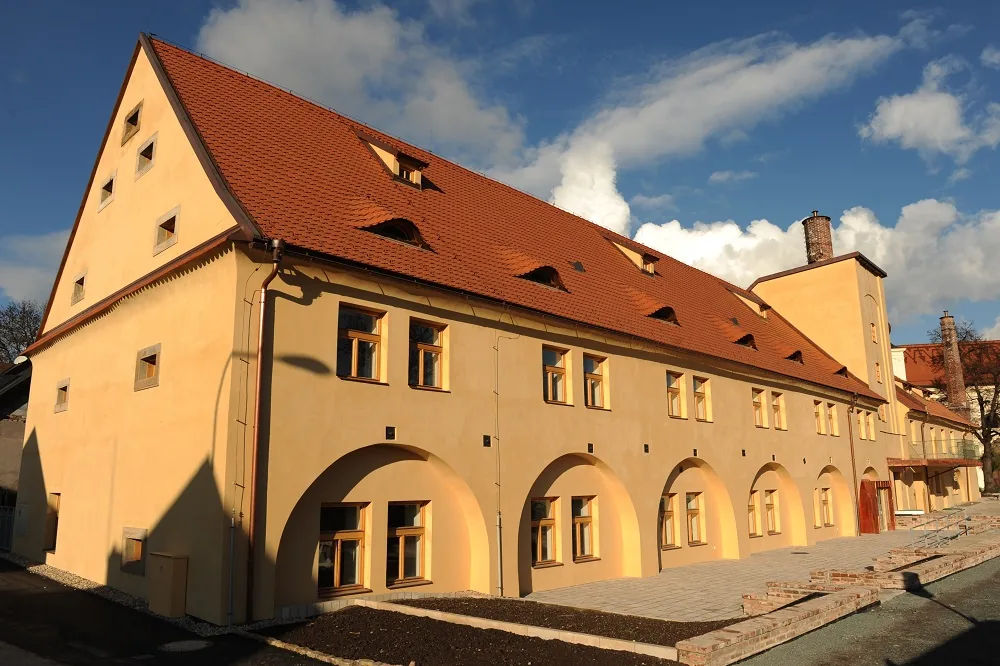 A clay-tile roof on a historic building