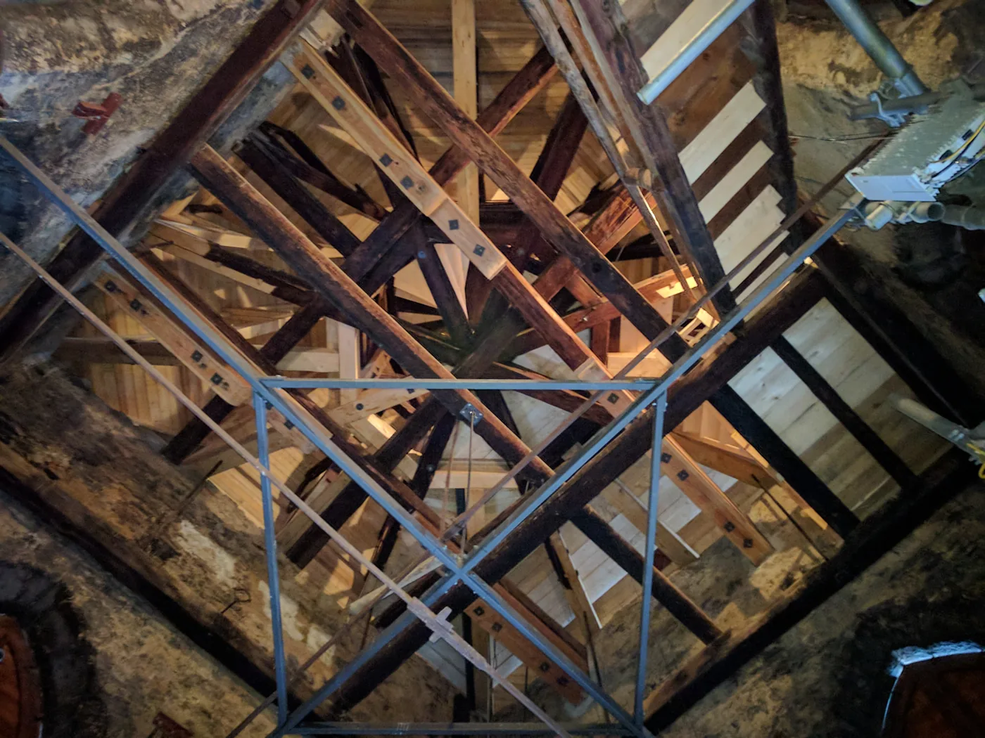 A timber roof frame during renovation